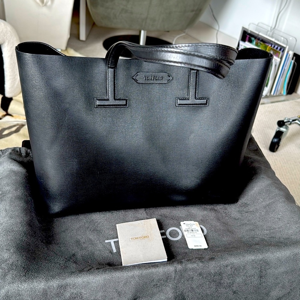 Tom Ford Large Leather Tote | Black| Rare Color | Made in Italy